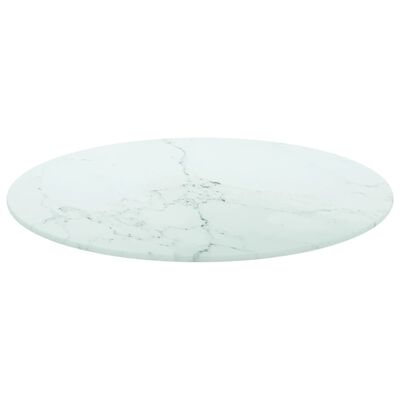 vidaXL Table Top White Ø 11.8"x0.3" Tempered Glass with Marble Design