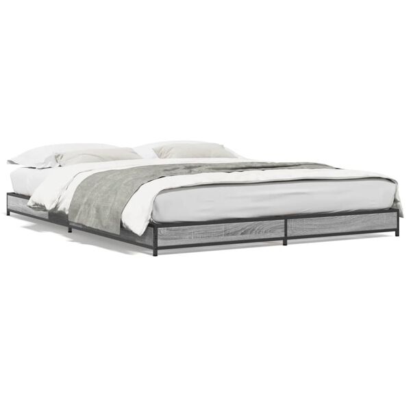 vidaXL Bed Frame Grey Sonoma Engineered wood, Steel Double Durable