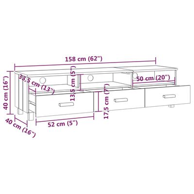 vidaXL TV Stand HAMAR Light Gray 62.2"x15.7"x15.7" Solid Wood Pine