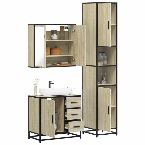 vidaXL Bathroom Furniture Set Sonoma Oak Engineered wood, Metal, Glass