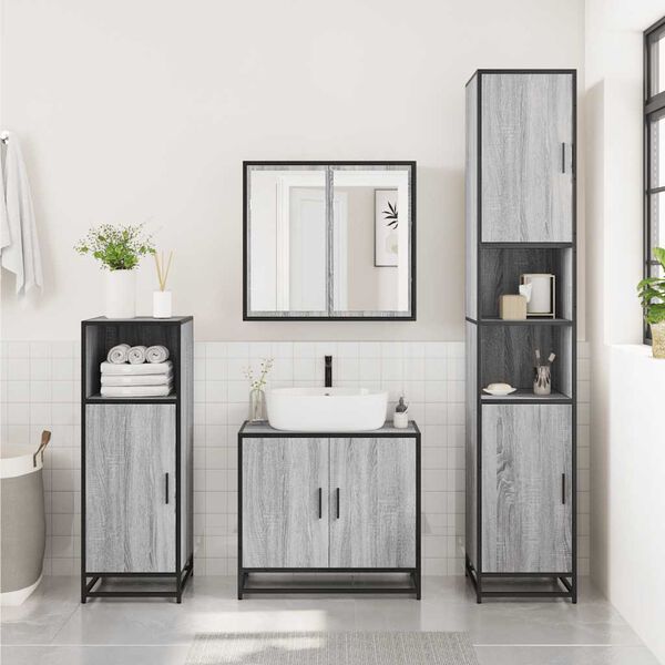 vidaXL Bathroom Furniture Set Gray Sonoma Engineered wood, metal Standard