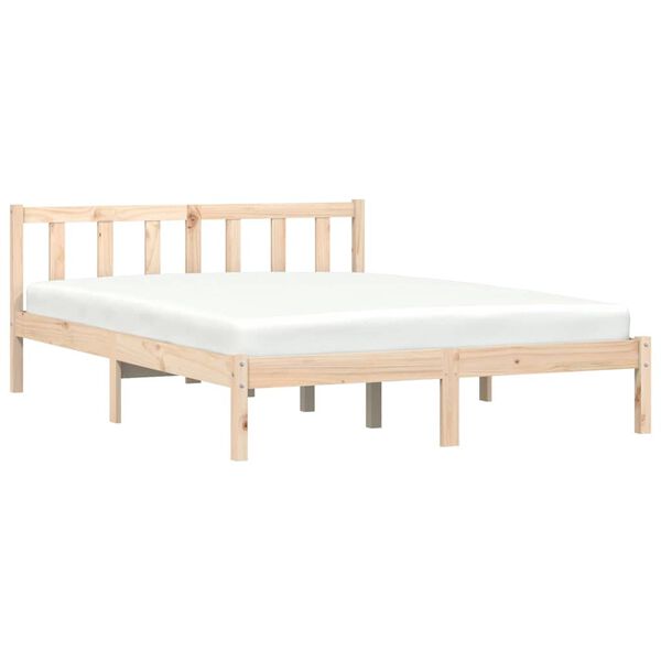 vidaXL Bed Frame Natural 59.84 x 79.92 in Solid Pine Wood