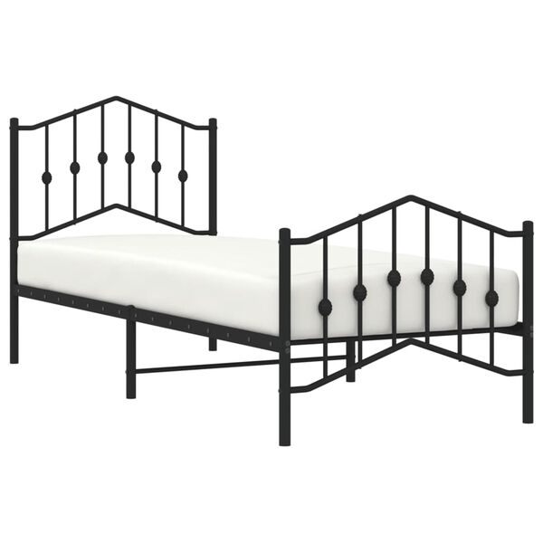 vidaXL Bed Frame Black Powder-Coated Steel Twin Bed Frame Rectangular