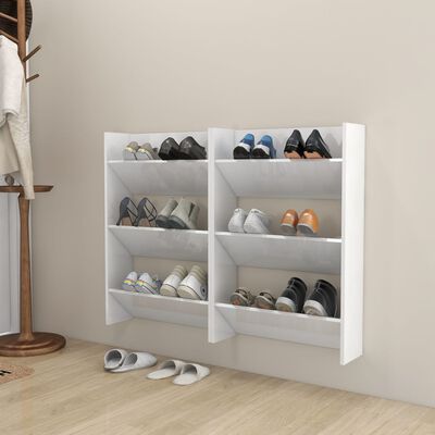 vidaXL Wall Shoe Cabinets 2 pcs High Gloss White 23.6"x7.1"x35.4" Engineered Wood