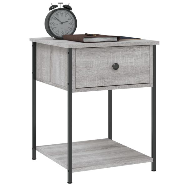 vidaXL Bedside Table Grey sonoma Engineered wood, iron 17.3x17.7x22.8 in