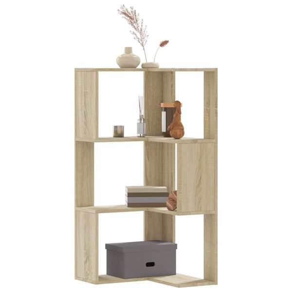 vidaXL Corner Bookcase 3-Tier Sonoma Oak 19.7x19.7x40.2" Engineered Wood