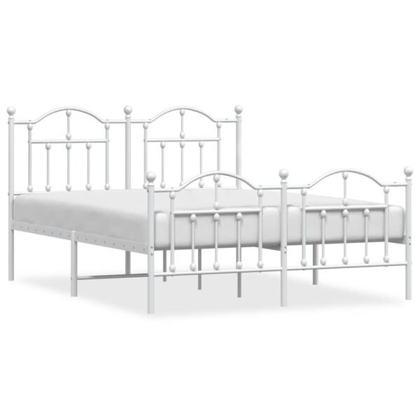 vidaXL Bed Frame White Powder-Coated Steel Double Bed Frame