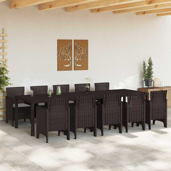 vidaXL Garden Dining Set 11 pcs Brown and Light grey Poly rattan