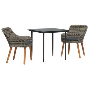 vidaXL Garden Dining Set with Cushion 3 pcs Grey Poly Rattan