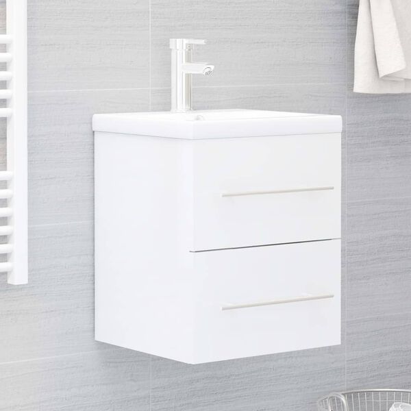 vidaXL Sink Cabinet With Basin High gloss white Engineered wood, Ceramic