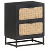vidaXL Bedside Cabinet Black, Natural Solid Mango Wood, Iron, Jute