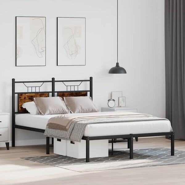 vidaXL Bed Frame Smoked Oak Engineered Wood and Steel Small Double