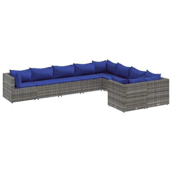 vidaXL Patio Sofa Set Grey PE Rattan 9 Piece Adjustable Feet