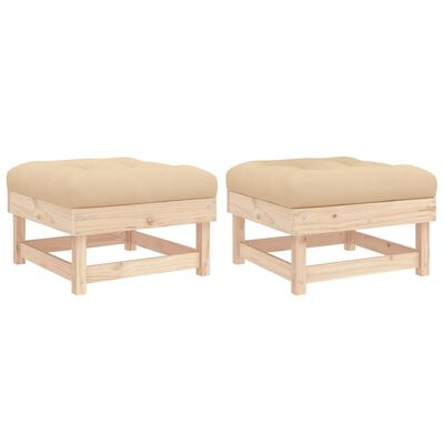 vidaXL Patio Footstools with Cushions 2pcs Solid Wood Pine