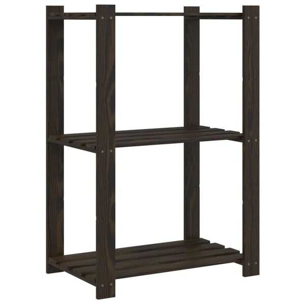 vidaXL 3-Tier Storage Rack Black 23.6x15.0x35.4" Solid Wood Pine