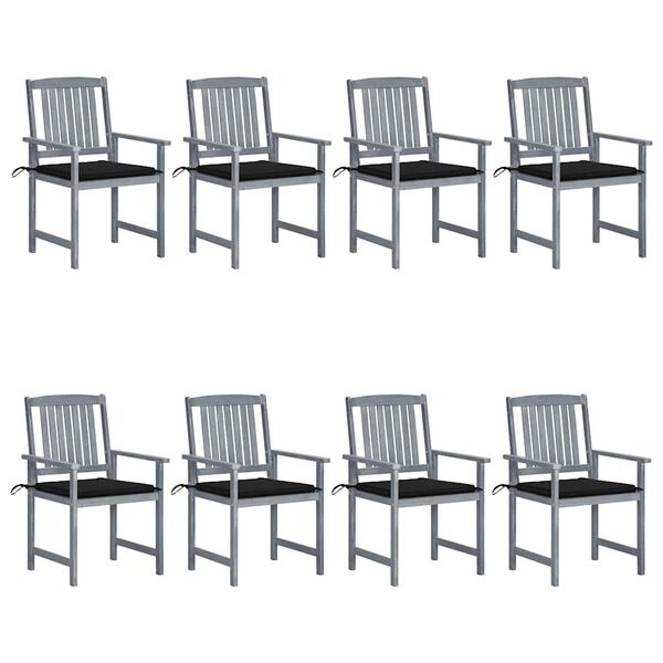 vidaXL Patio Chairs with Cushions 8 pcs Solid Acacia Wood Grey