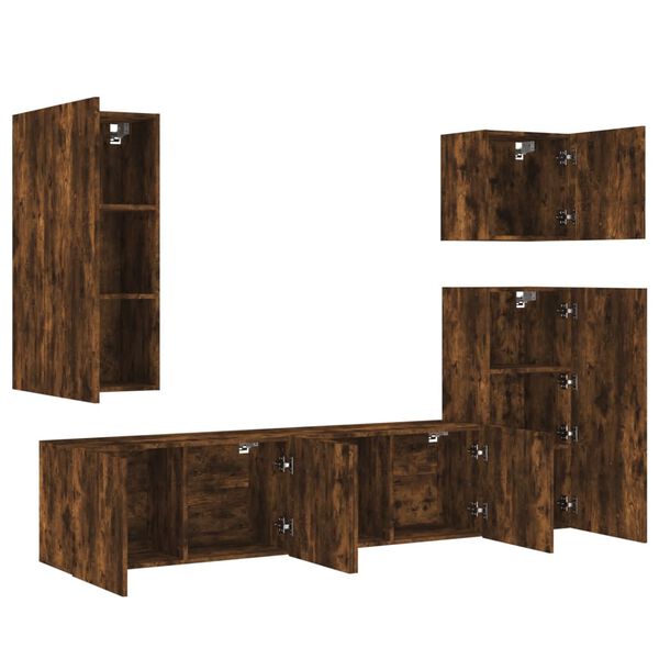 vidaXL TV Wall Unit Smoked Oak Engineered Wood TV Wall Unit Rectangular