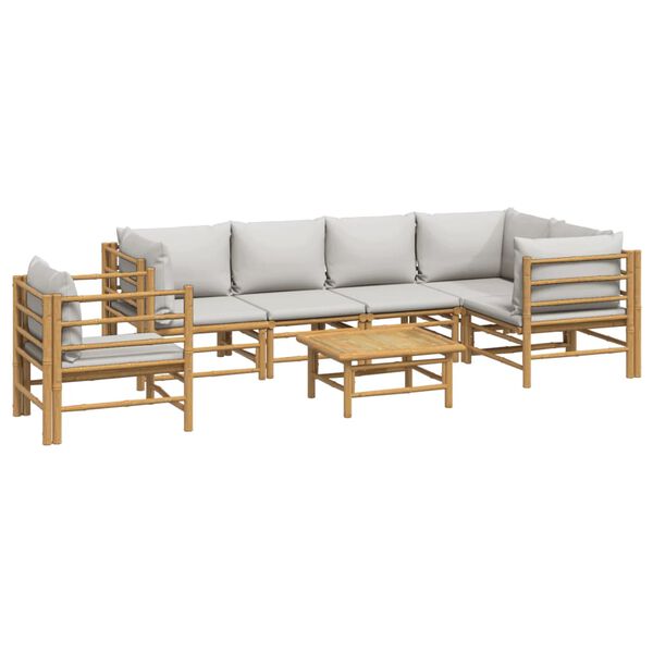 vidaXL Garden Lounge Set Natural bamboo, Light grey cushions