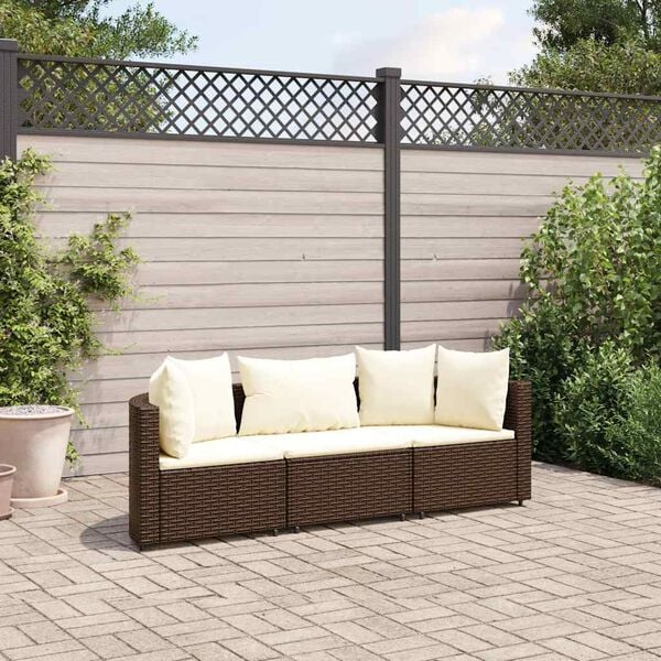 vidaXL Patio Sofa Set Set of 3 Brown and Cream