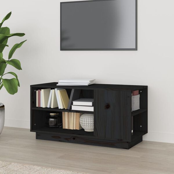 vidaXL TV Cabinet Black Solid pine wood Medium Storage TV Cabinet