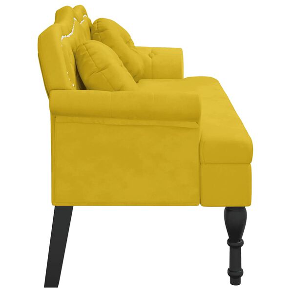 vidaXL Bench Yellow Velvet (100% polyester), plywood, solid rubber wood