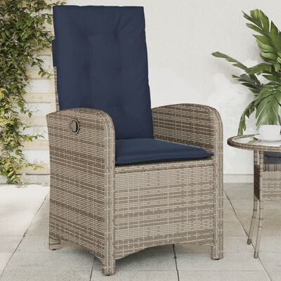 vidaXL Reclining Patio Chairs 2 pcs with Cushions Gray Poly Rattan