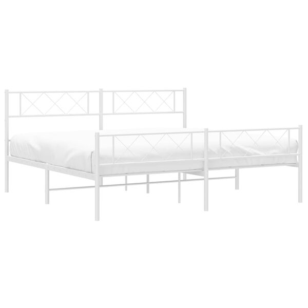 vidaXL Metal Bed Frame White Powder-Coated Steel Double Bed