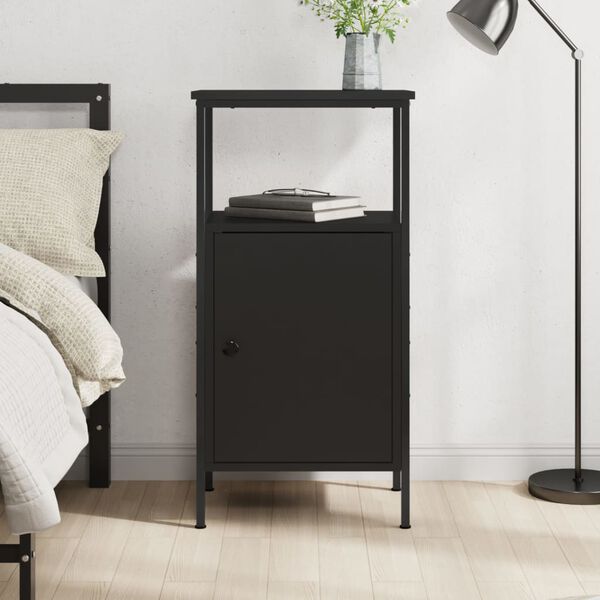 vidaXL Bedside Cabinet Black Engineered wood, iron 16.1x12.2x31.5 in