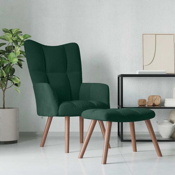 vidaXL Relaxing Chair With Stool Dark Green