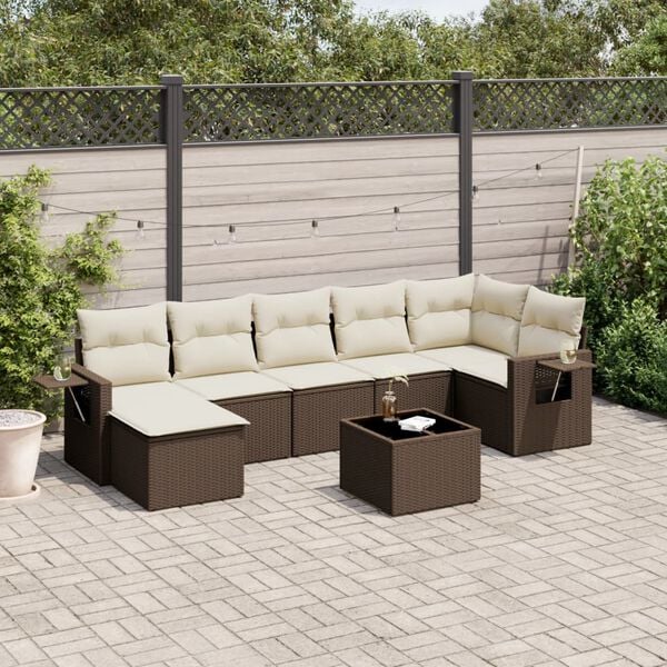 vidaXL Garden Sofa Set Brown PE rattan Large Adjustable Armrests