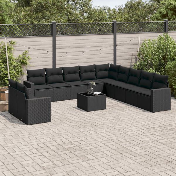vidaXL Garden Sofa Set Black PE Rattan Large Adjustable Feet
