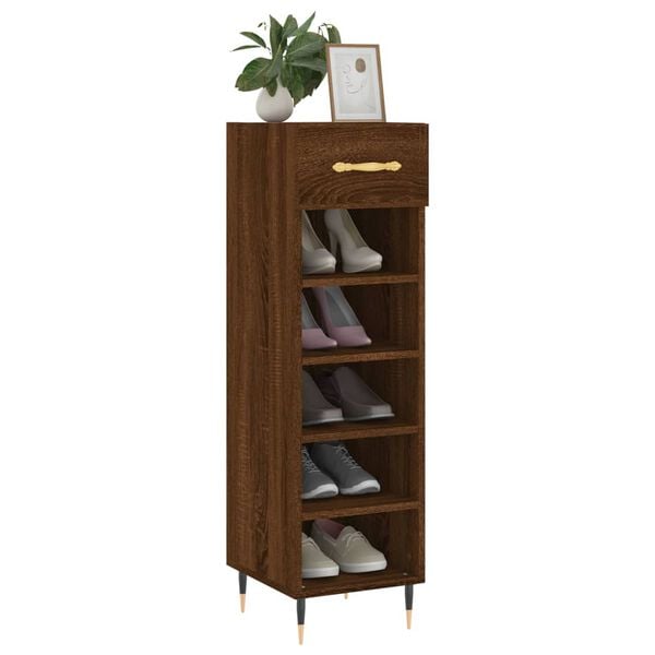 vidaXL Shoe Cabinet Brown Oak Engineered wood, Iron, Aluminum alloy