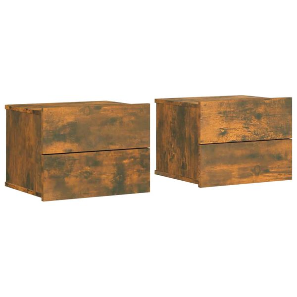 vidaXL Bedside Cabinet Set of 2 Smoked oak Engineered wood Storage