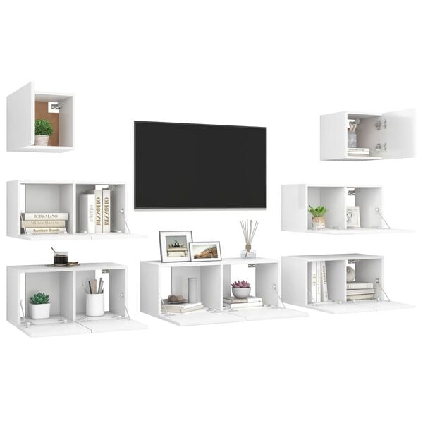 vidaXL 7 Piece TV Stand Set White Engineered Wood