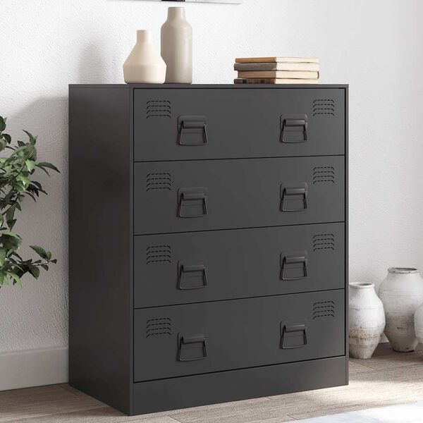 vidaXL Sideboard Black Cold-rolled Steel Medium Sideboard Rectangular