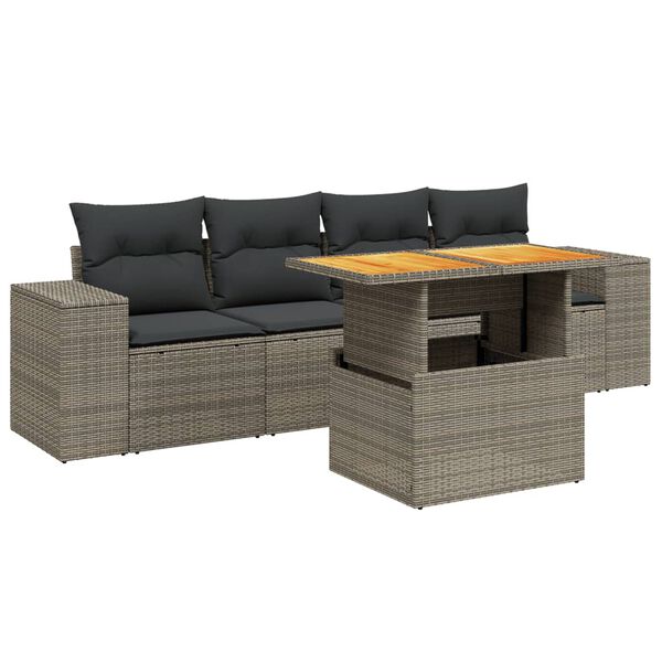 vidaXL Garden Sofa Set Grey PE Rattan Large Adjustable Armrests