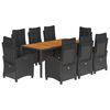 vidaXL 9 Piece Patio Dining Set with Cushions Black Poly Rattan