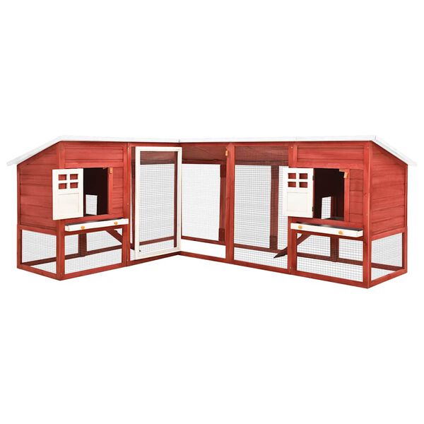 vidaXL Rabbit Hutch Red and White Solid Fir Wood, Plywood, Galvanized Steel