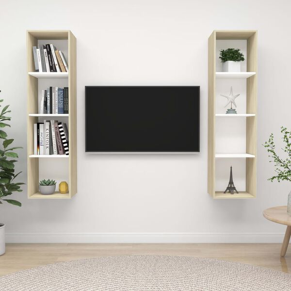 vidaXL TV Cabinet Set of 2 White and Sonoma Oak Engineered Wood