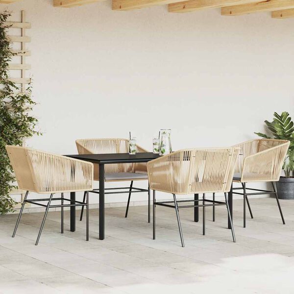 vidaXL Garden Dining Set Table: Black, Chair: Brown, Cushion: Light Gray