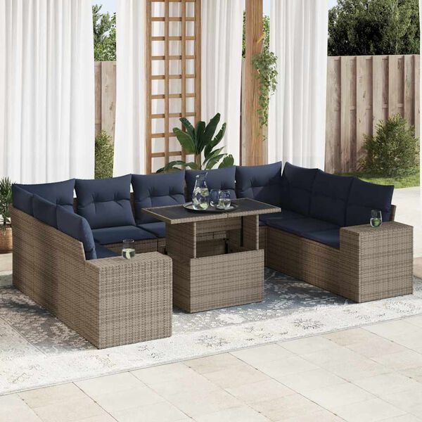 vidaXL 14 Piece Patio Sofa Set with Cushions Gray Poly Rattan Acacia