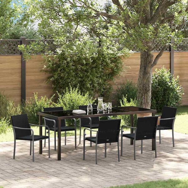 vidaXL Garden Dining Set 7 pcs Black and Grey PE Rattan