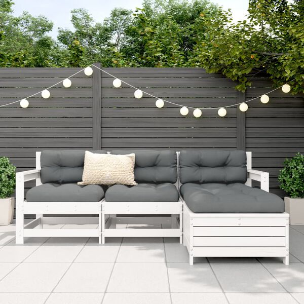 vidaXL Garden Sofa Set White Solid pine wood, Plywood Medium Modular