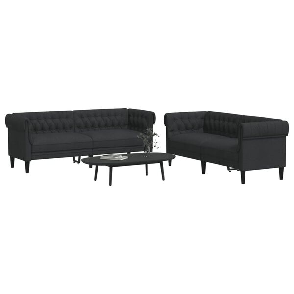 vidaXL Sofa Set Black Polyester, Plywood, Solid Wood Large Durable