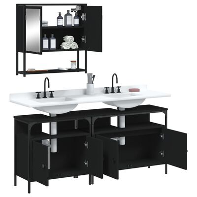 Full bathroom vanity set with double sinks, wall-mounted mirror cabinet, and multiple storage cabinets.