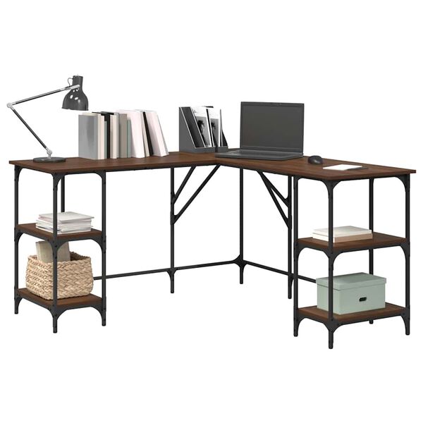vidaXL Desk Brown oak Engineered wood Standard Adjustable Feet
