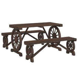 vidaXL Garden Dining Set Burnt Wood Solid Fir Wood Medium Durable