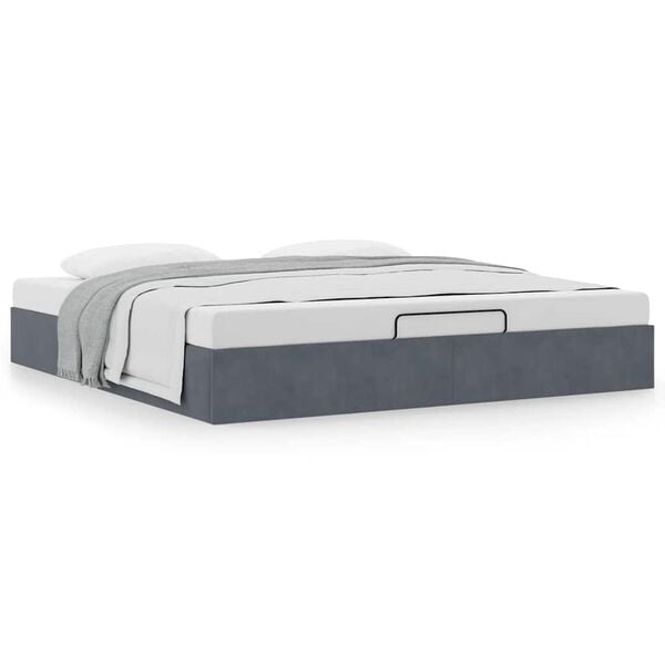 vidaXL Ottoman Bed Dark Grey Velvet, Metal, Plywood, Engineered Wood Full