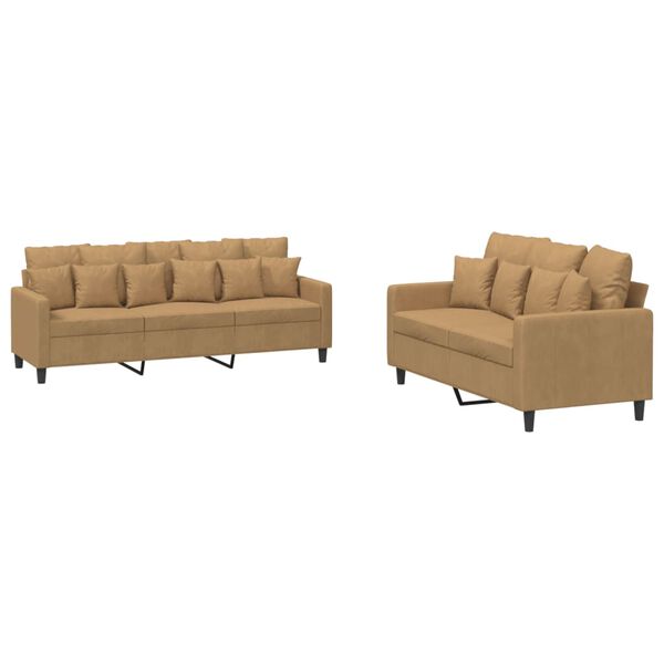 vidaXL Sofa Set Brown Velvet, metal, textilene, plywood 2-seater Modern