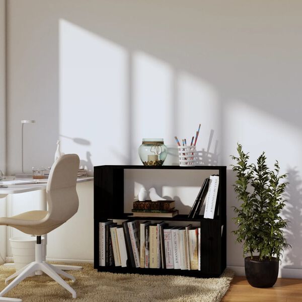 vidaXL Book Cabinet/Room Divider Black 31.5x9.8x27.6" Solid Wood Pine